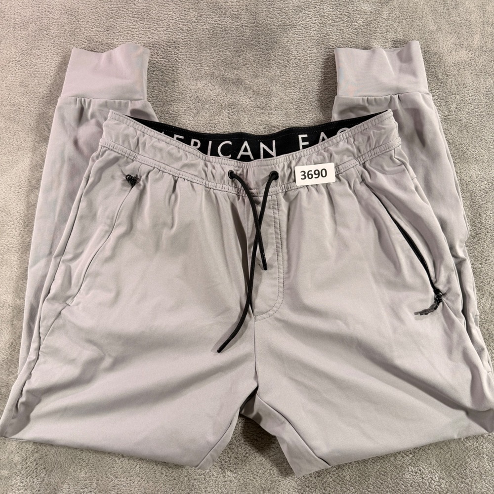American Eagle Joggers Mens Medium Grey Activewear Drawstring Zipper Pockets